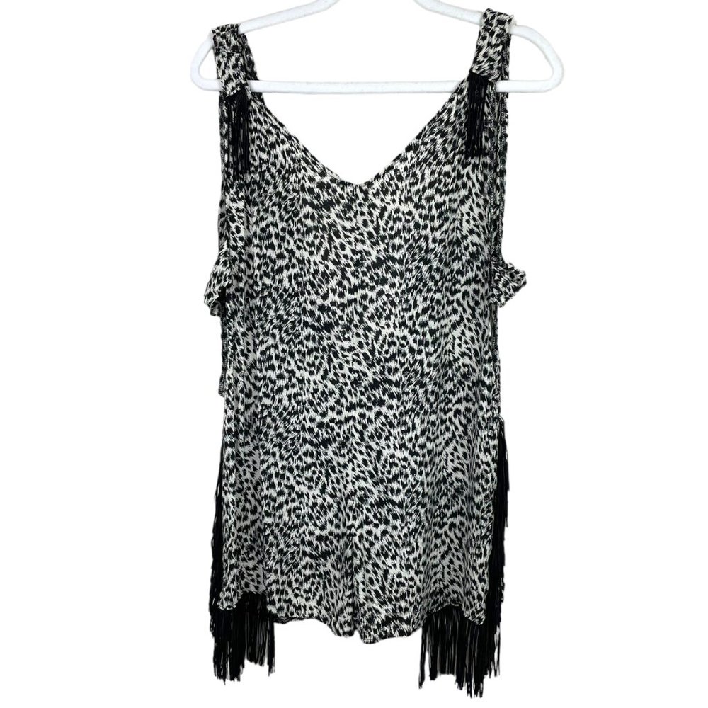 MAMIE RUTH Women S Black White Animal Print Fringe Romper Shorts Summer Outfit